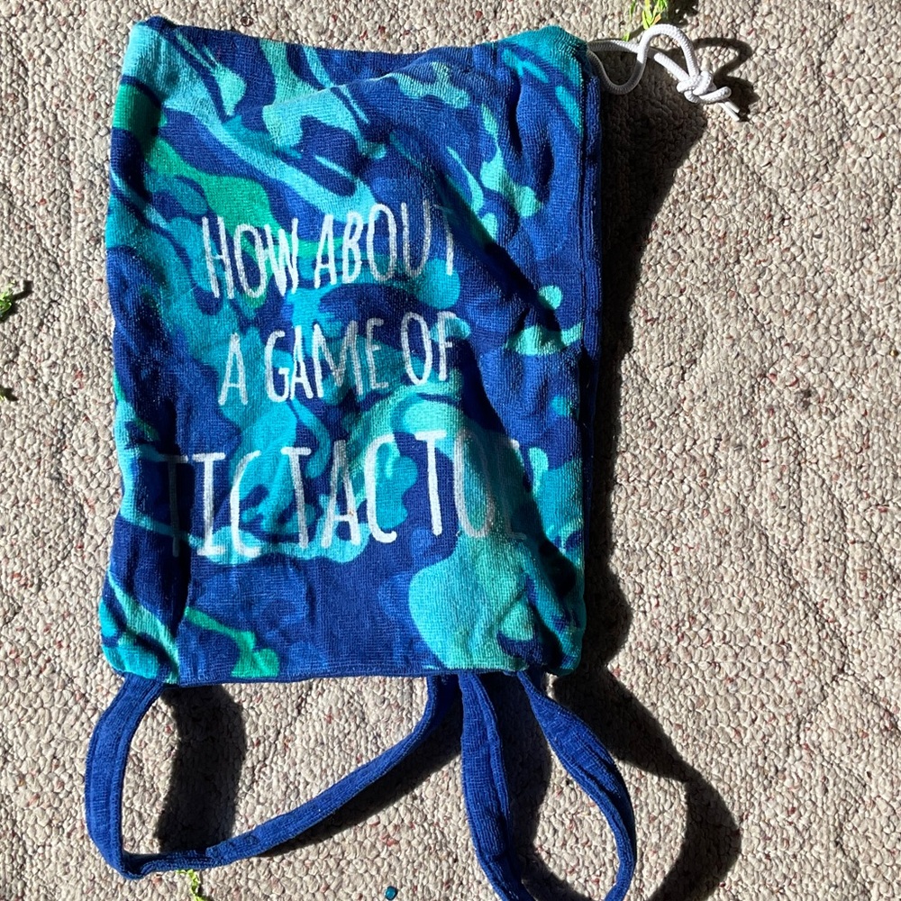 Blue & Teal Camo Drawstring Backpack - "How About A Game Of Tic Tac Toe"